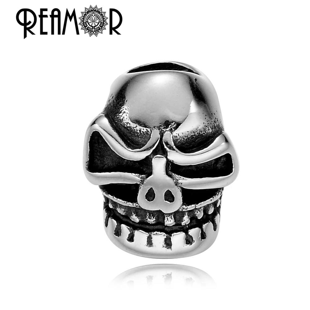Полировка REAMOR 5 мм Металлические бусины в виде черепа из нержавеющей стали 316l