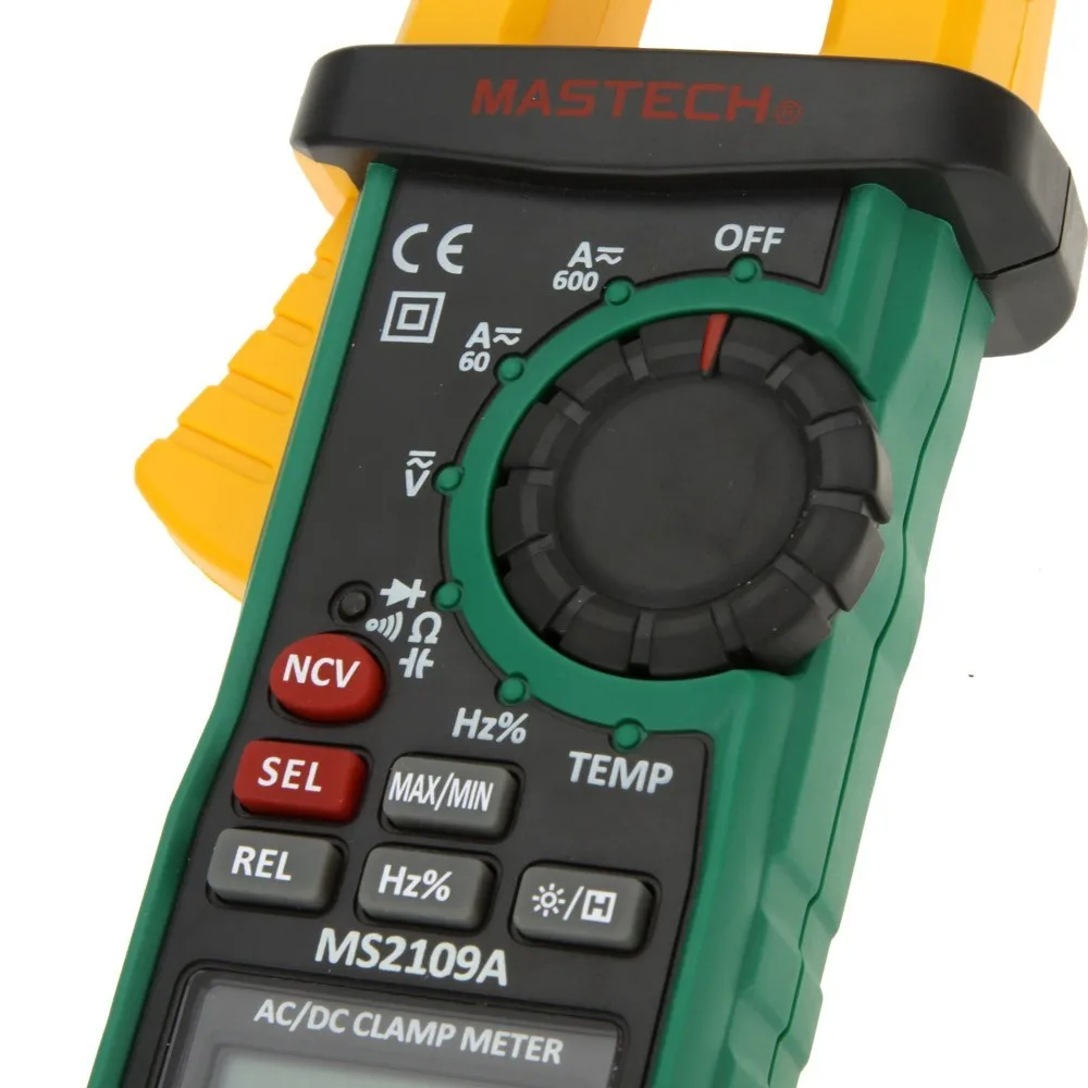 Mastech MS2109A Автоматический диапазон цифровой AC DC Клещи 600A мультиметр Вольт Ампер Ом Гц температура емкость тест er NCV тест