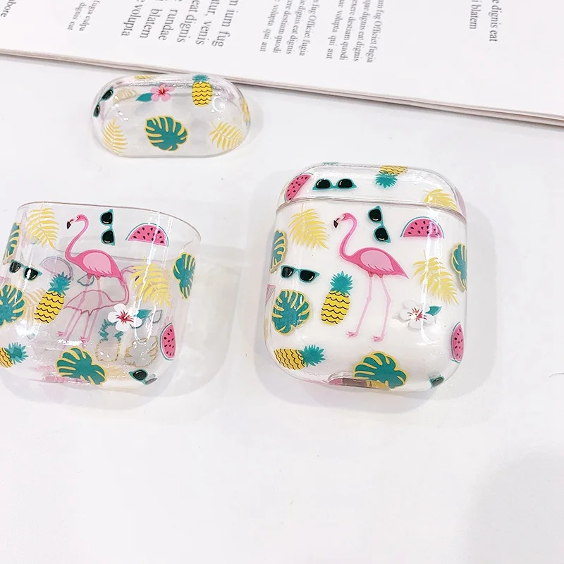 Для AirPods чехол Роскошный прозрачный Фламинго защитный чехол мультфильм жесткий чехол для Air pods 2 bluetooth наушники чехол