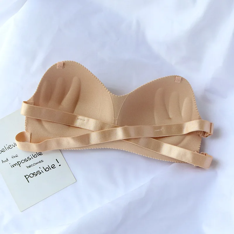 Без бретелек lUnderwear женский беспроводной пуш-ап сексуальный лиловый сплошной Цвет Передняя Пряжка 3/4 чашка крест обратно собрать бюстгальтеры короткий топ, бюстгальтер без косточек
