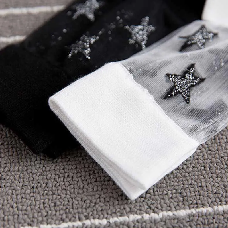 

[WPLOIKJD]Shiny Silver Stars Transparent Glass Harajuku Socks Art Moda Mujer 2018 Socks Women Japan Calcetines Mujer Meias Femin