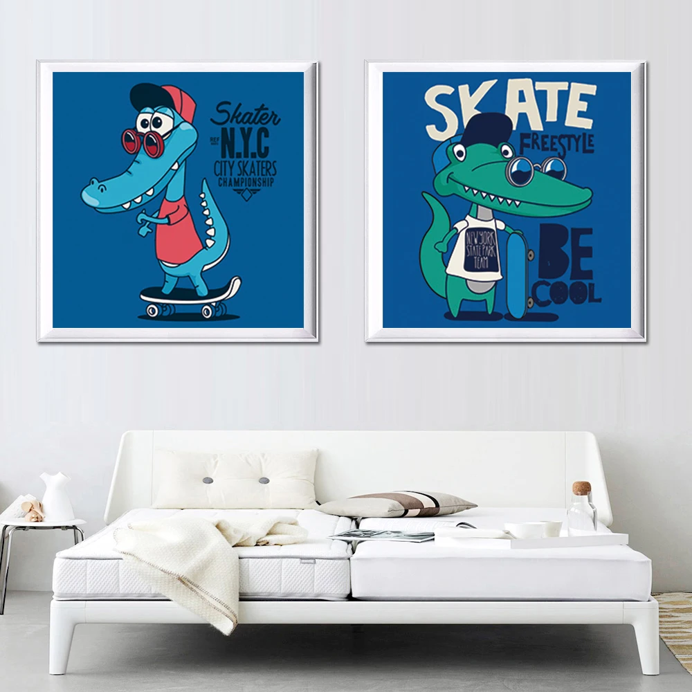 Canvas Art Print Painting Poster Cute Cartoon Crocodile Wall Pictures for Living Room Decoration Kids Unframed Decor | Дом и сад