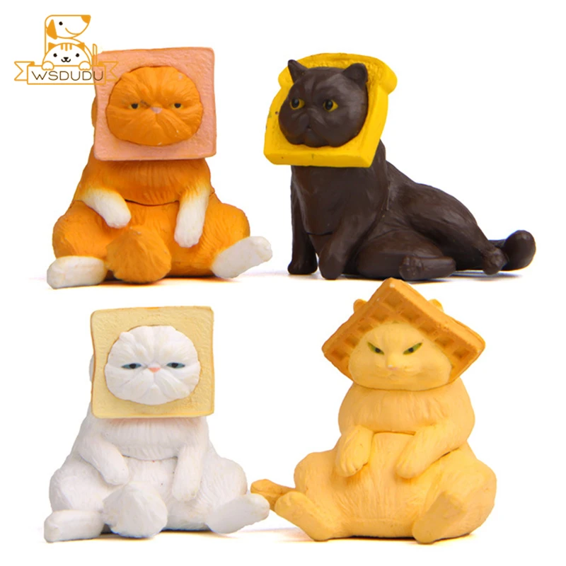 Kawaii тостов квадратный котенок фигурки Мультяшные коты экшн модели игрушки милая