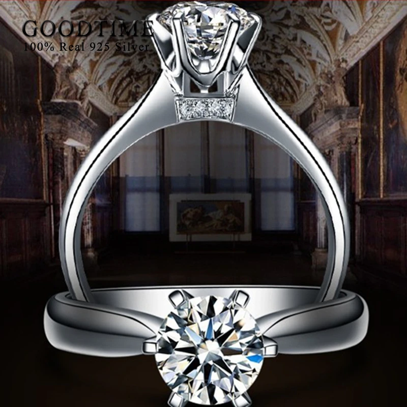 Женское кольцо из серебра 925 пробы с круглым цирконием | Украшения и аксессуары