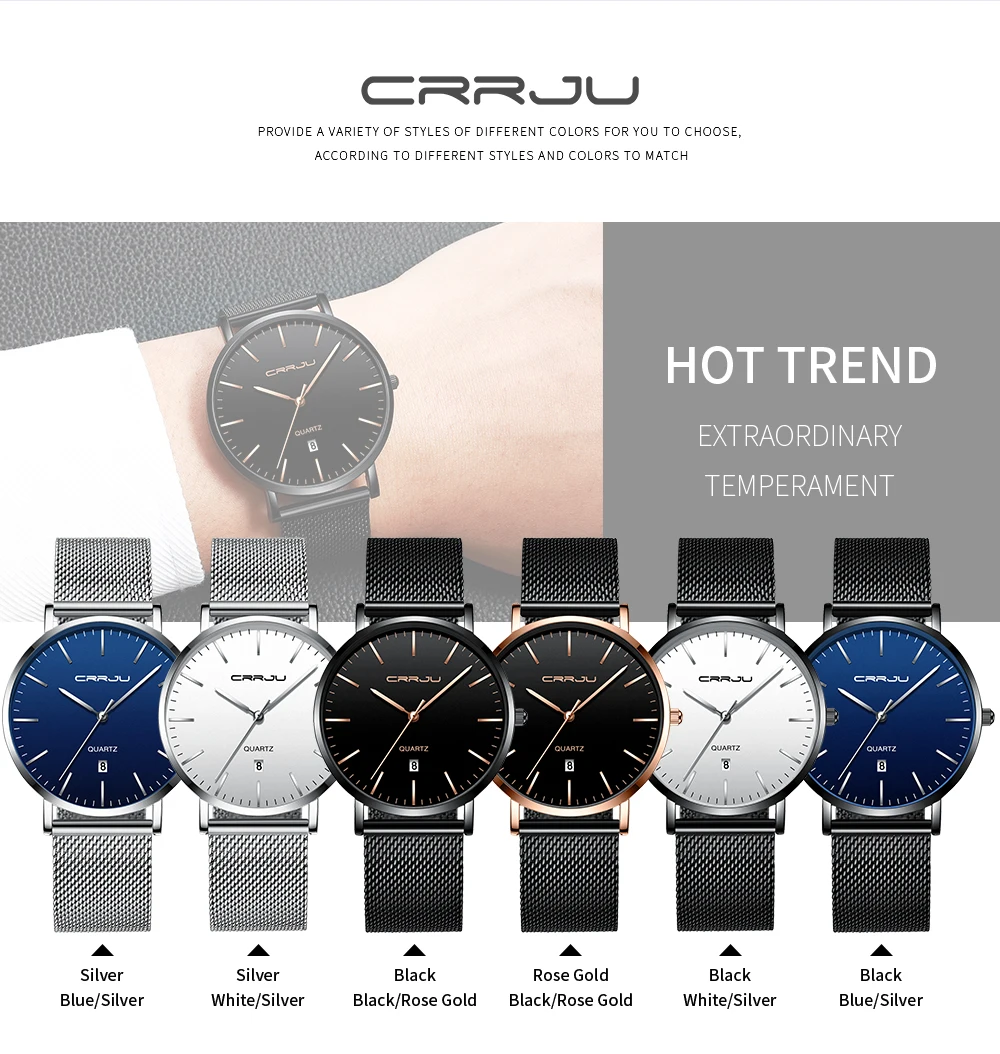 Relogio Masculino2019 CRRJU модные мужские часы Роскошный топ бренд Бизнес Синий кварцевые часы мужские повседневные водонепроницаемые крутые часы