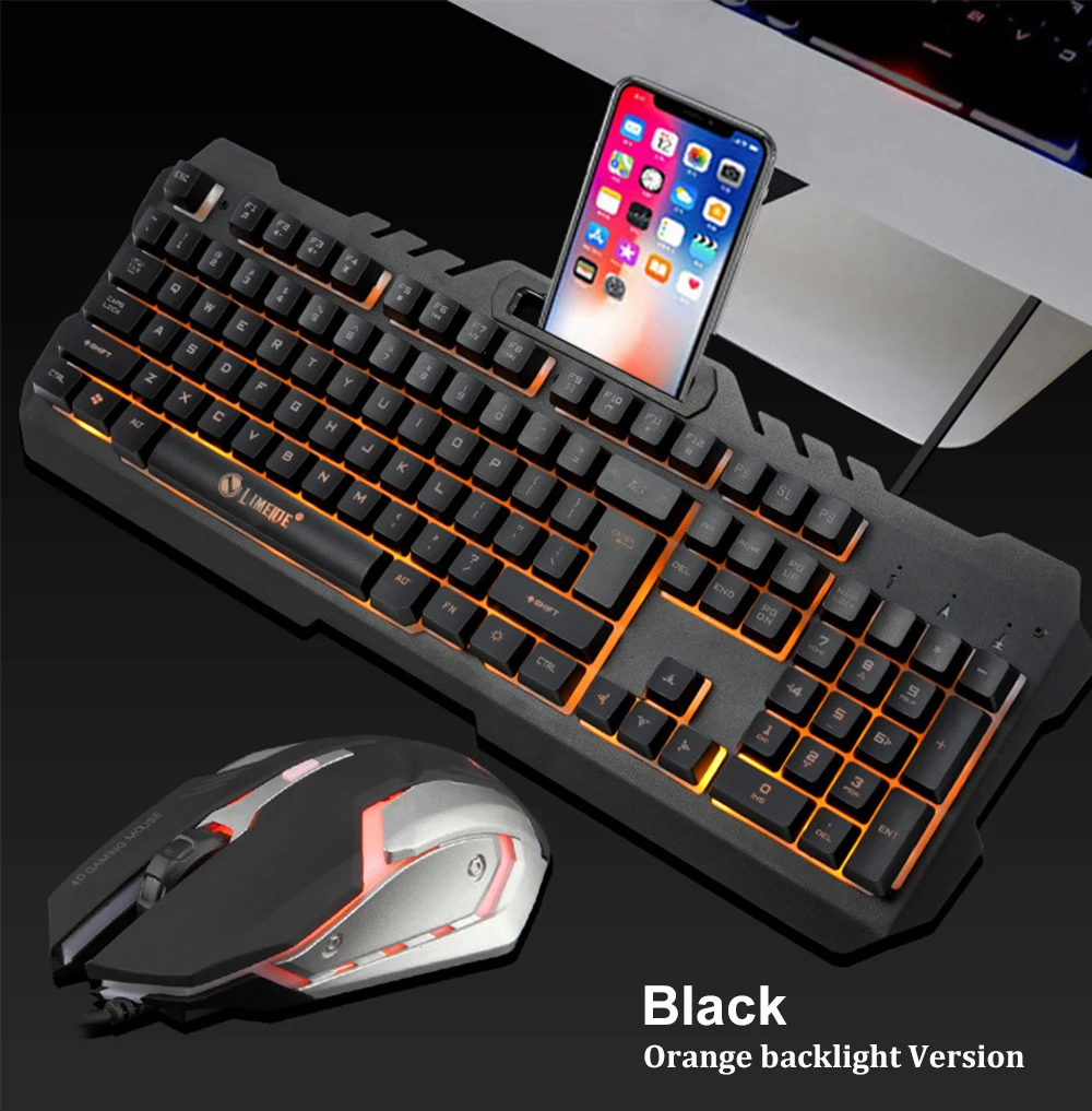 Игровой набор Combos USB Проводная светодиодный Механическая игровая клавиатура с подсветкой с 3200 dpi Регулируемая игровая мышь для геймера
