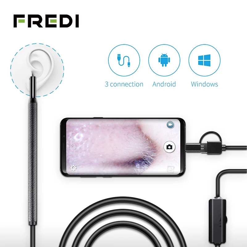 FREDI 3 в 1 USB медицинский эндоскоп камера 5 мм м мини ухо и нос Otoscope водонепроницаемый