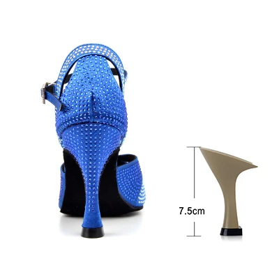 Blue 7.5cm Ladingwu/Новинка года; блестящие стразы; обувь для латинских танцев; Женская атласная обувь для сальсы; Танцевальная обувь для женщин; Танцевальная обувь для танго - Цвет: Blue 7.5cm