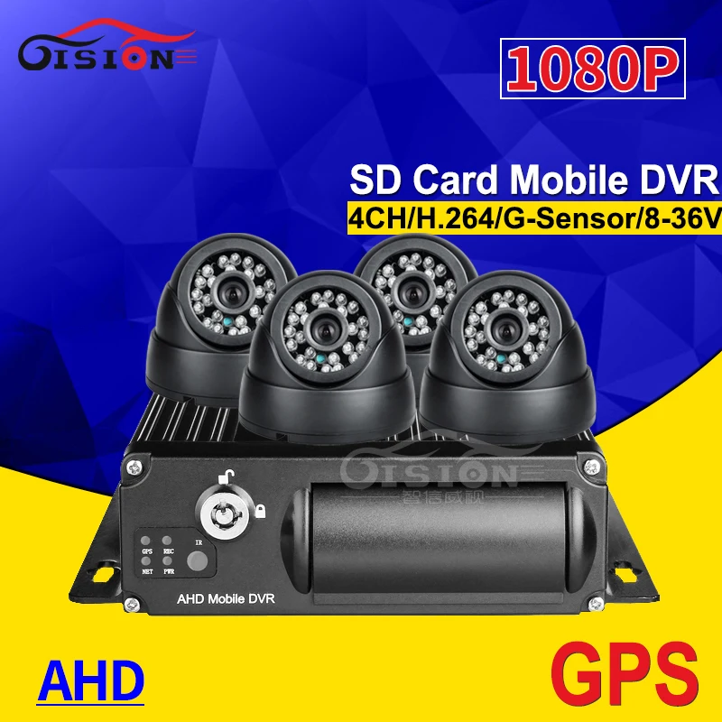 GPS SD 4CH 1080P Автомобильный мобильный видеорегистратор с 4 домашними пластиковыми