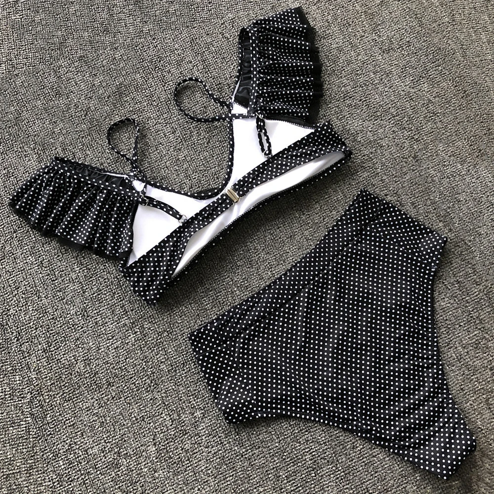 Купальник в горошек с оборками кружевной купальник высокой талией комплект