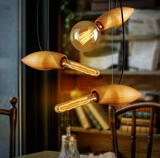 Японский Лофт деревянные подвесные светильники Эдисона современный Droplight для
