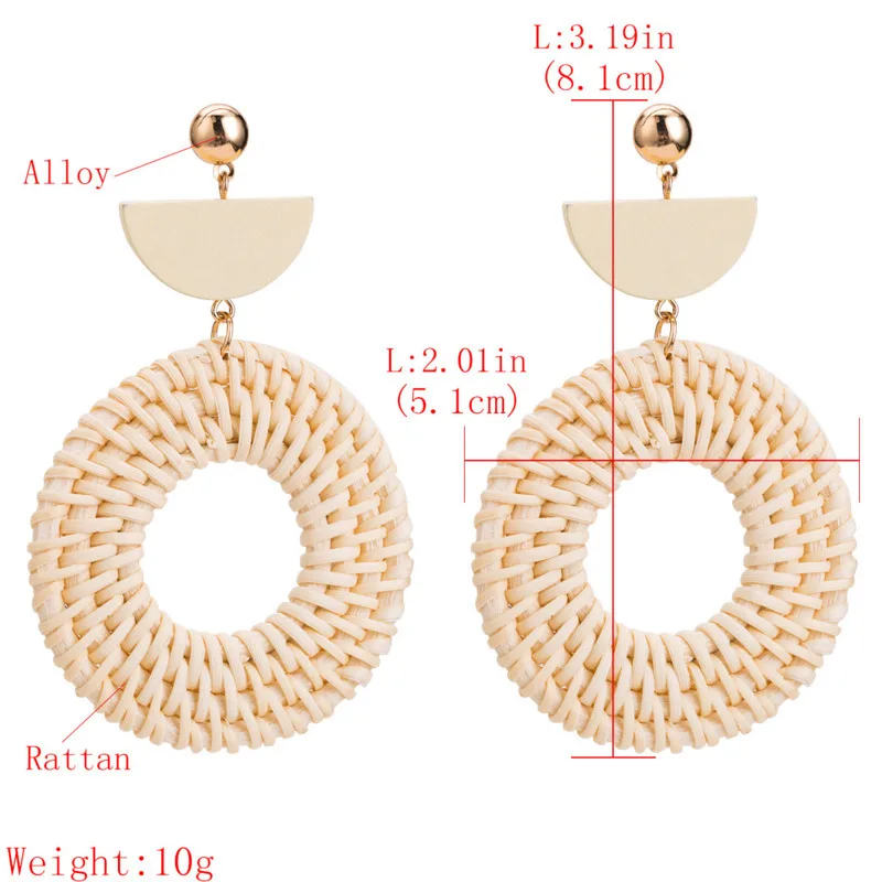 ZINFANDEL Exaggeration Korean Fashion Wood Rattan Weave Big Earrings For Women Ear Nail Round Best Seller Boho Wind Accessories | Украшения