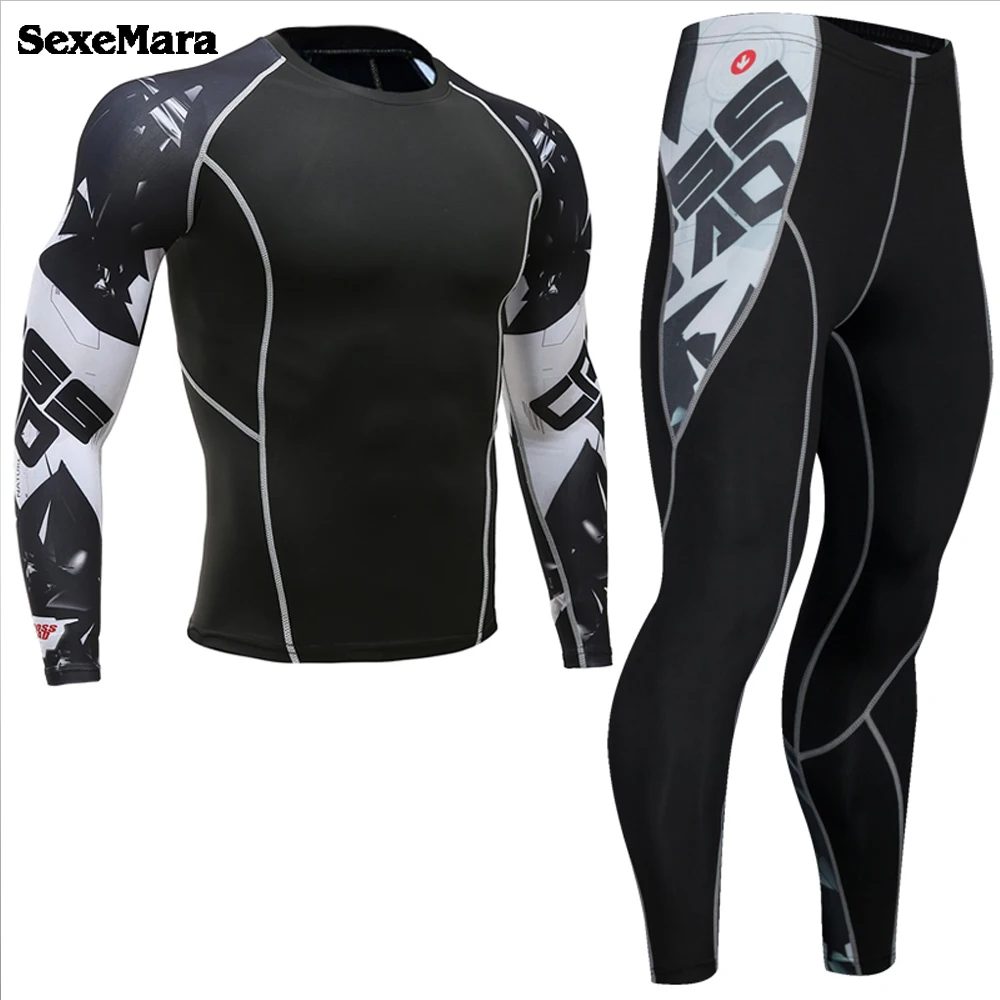 MMA Men's Compression thermal underwear Sport Suits Long Johns Gym Fitness workout Tights Sportswear Set mens leggings | Мужская