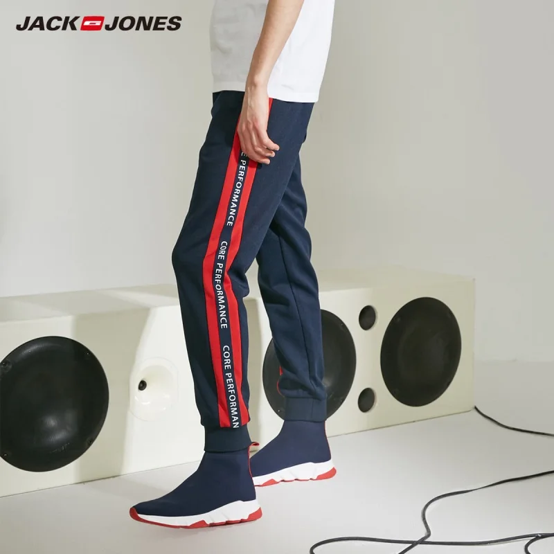 JackJones, мужские Стрейчевые спортивные штаны с буквенным принтом, штаны для бега, Мужская одежда,, новинка 219114532 - Цвет: RED TAPE