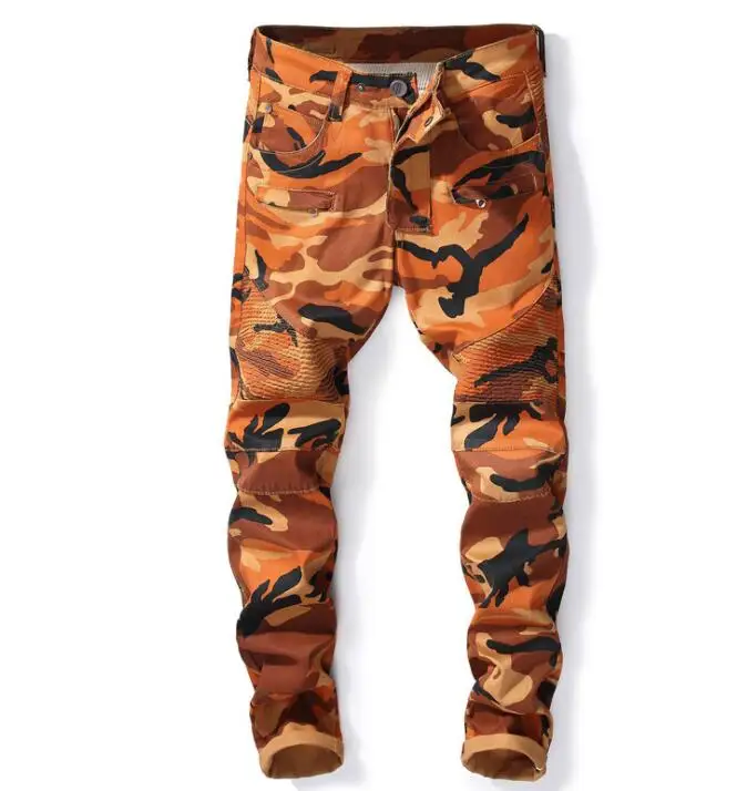 Желтые камуфляжные дешевые мужские джинсы в байкерском стиле брюки