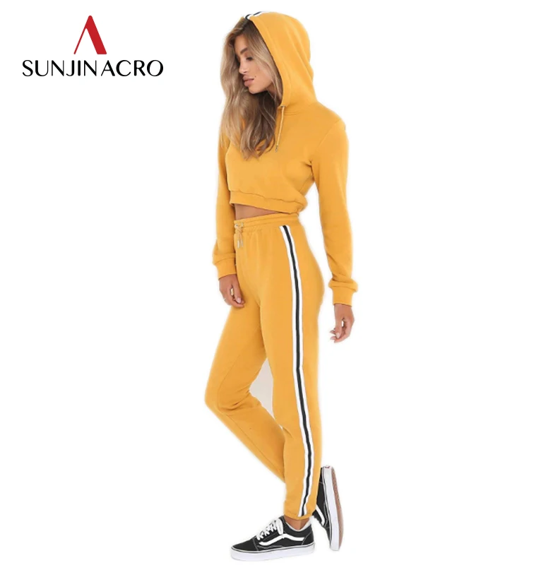 SUNJINACRO/Осенняя женская спортивная одежда из 2 предметов укороченный топ с