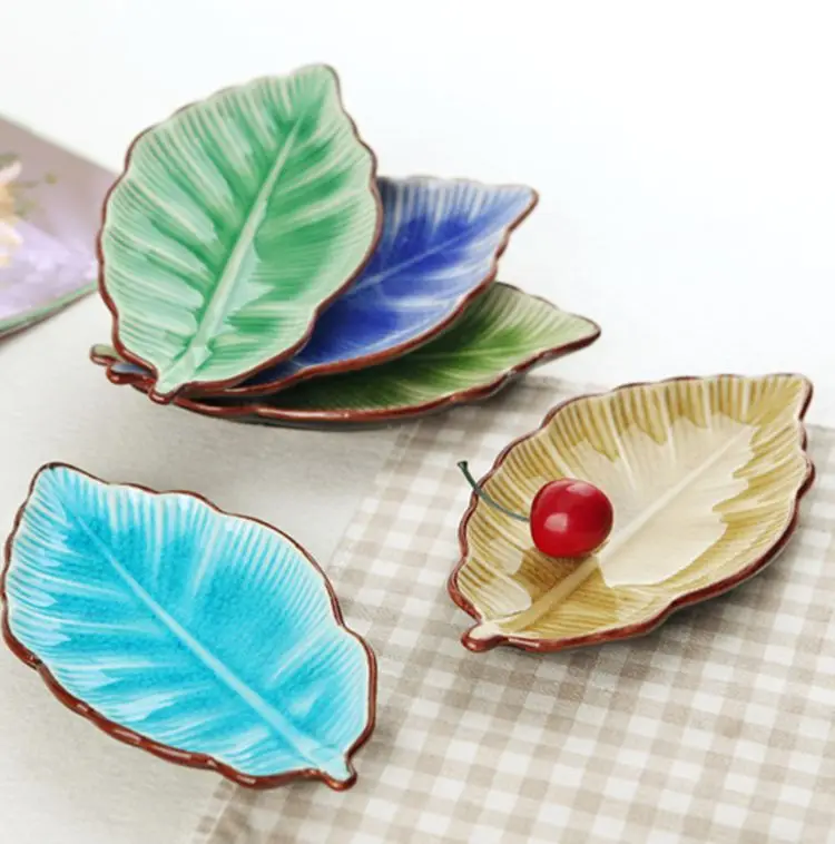 Креативная керамическая тарелка в форме бананового листа милая для приправ