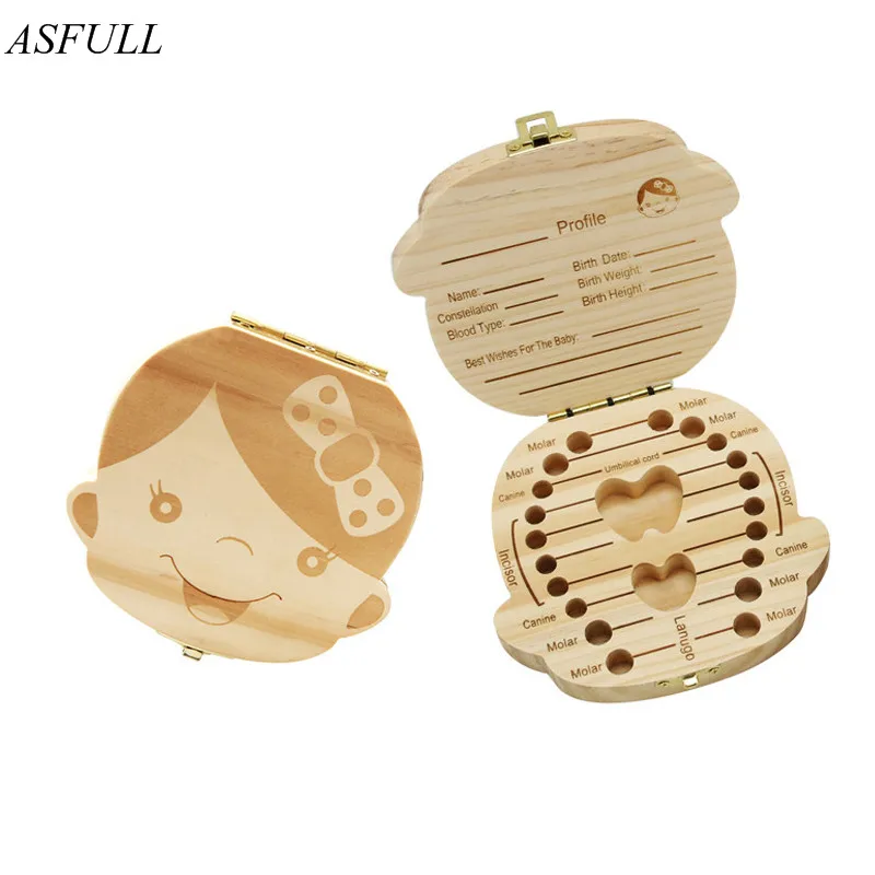 ASFULL 2017 коробка для детских зубов органайзер хранения женских деревянная альбом