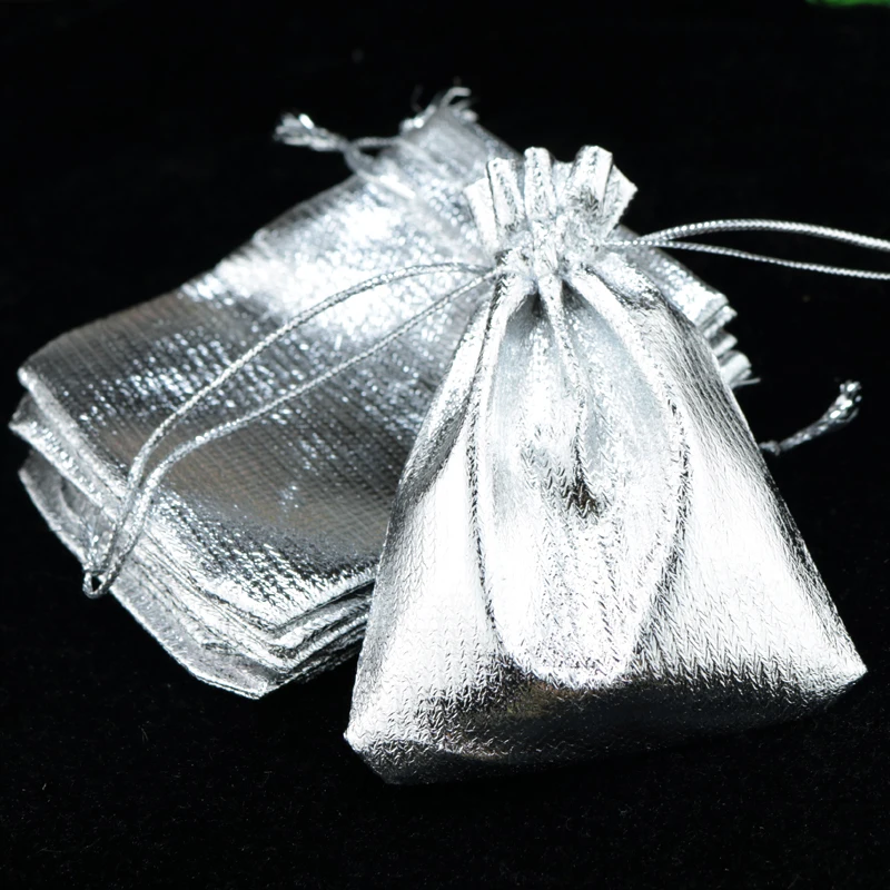 

500pcs/lot Silver color drawstring Stain bag 7x9cm Small Charms Jewelry Packaging Bags Wedding Favor Gift Bag & Pouches