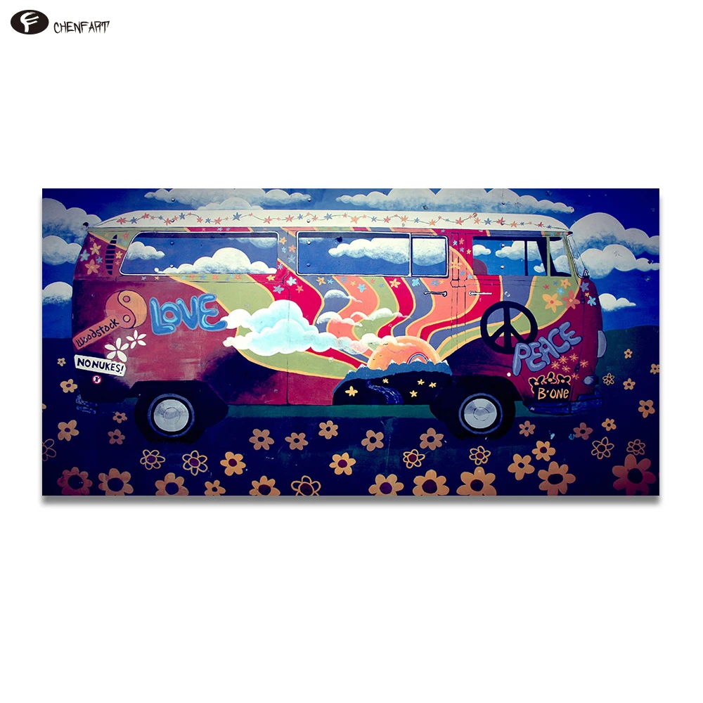 CHENFART не обрамленная стена искусство хиппи автобус настенные картины для