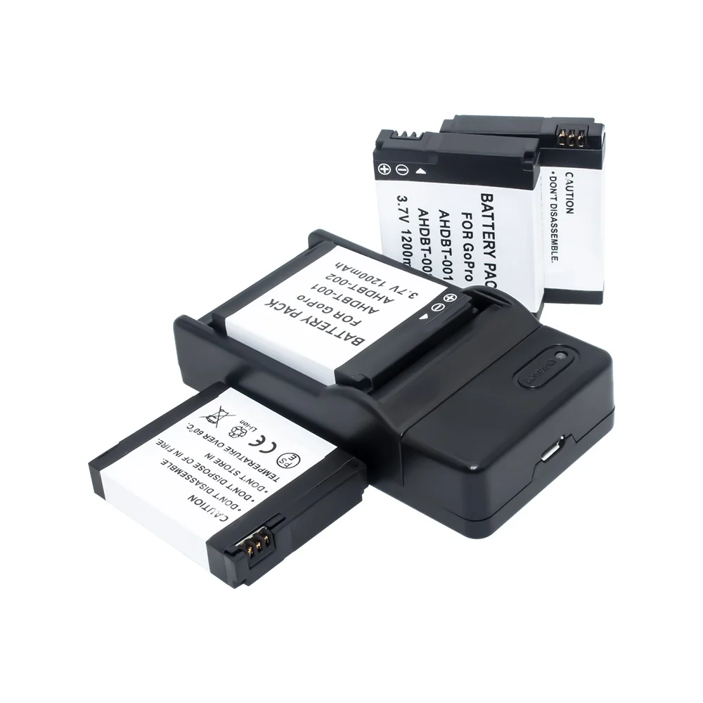 4 шт. в упаковке AHDBT-001 AHDBT-002 Спортивная батарея+ USB Зарядное устройство для спортивной экшн-камеры Go Pro HD HERO1 HERO2 Камера батареи AHDBT001