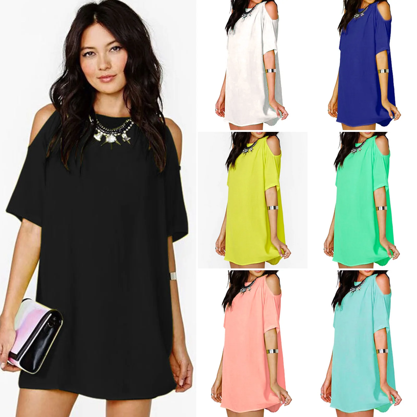 Уход......... с открытыми плечами коротким рукавом шифоновое свободное Короткое