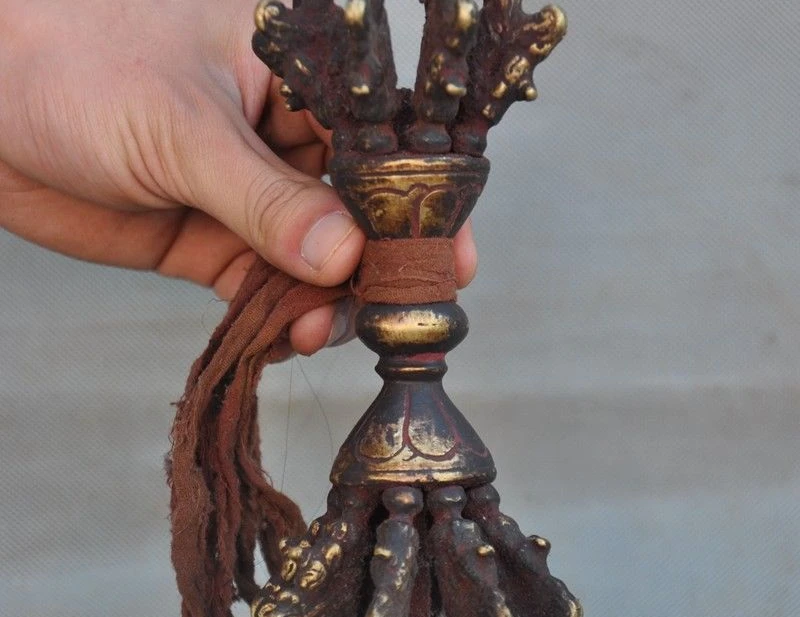 9 &quotСтарая тибетская статуя Бронзовый Дракон голова Ваджра дорчже Phurpa Exorcism