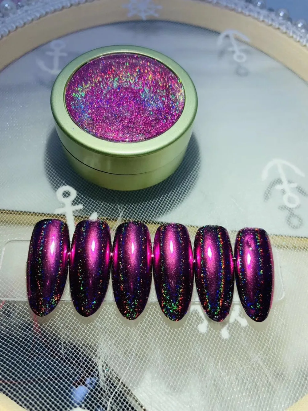 Голографические пигментные хлопья розового цвета с радужным эффектом|Блестки