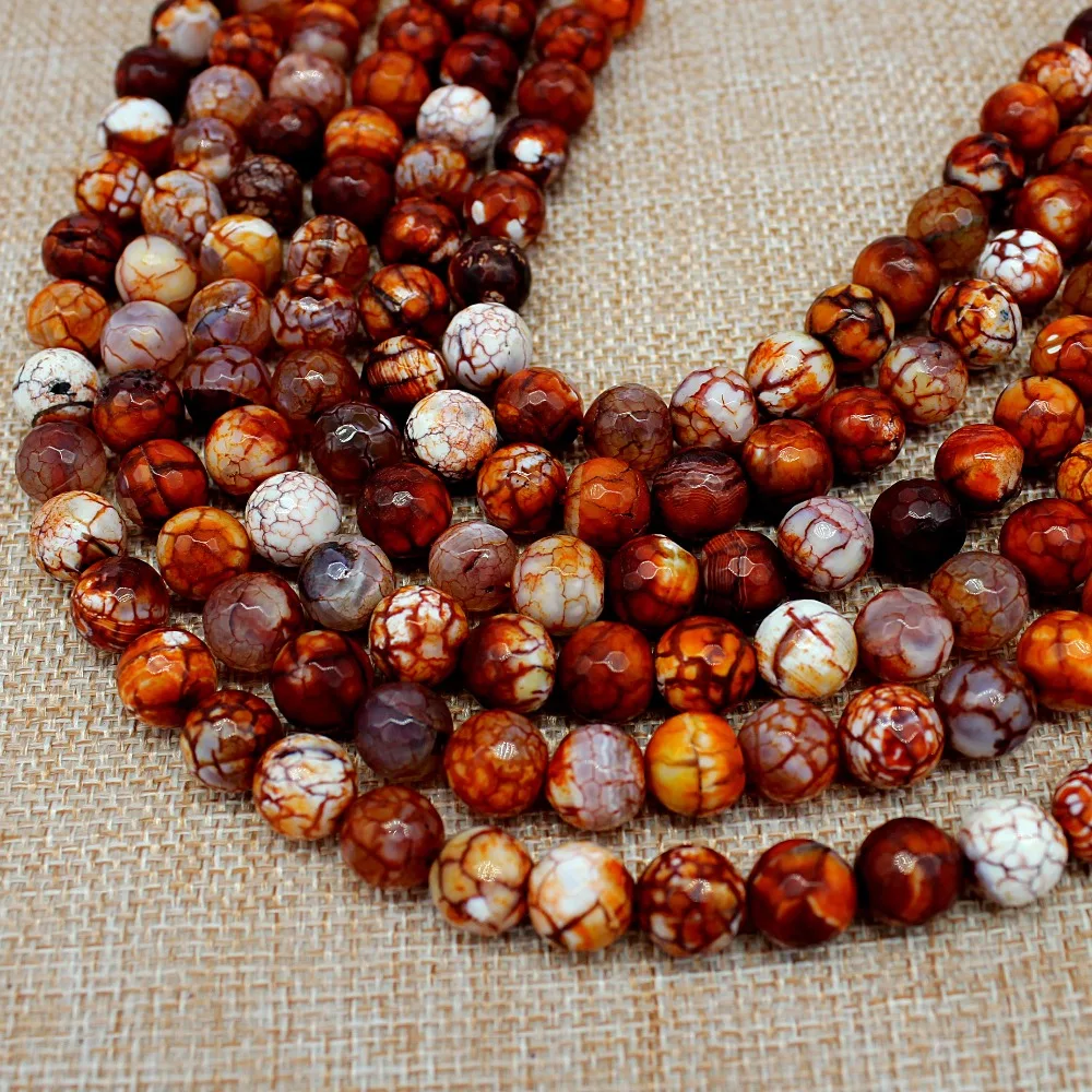 Круглые граненые бусины 12 мм огонь агат драгоценный камень разделитель нитка 15