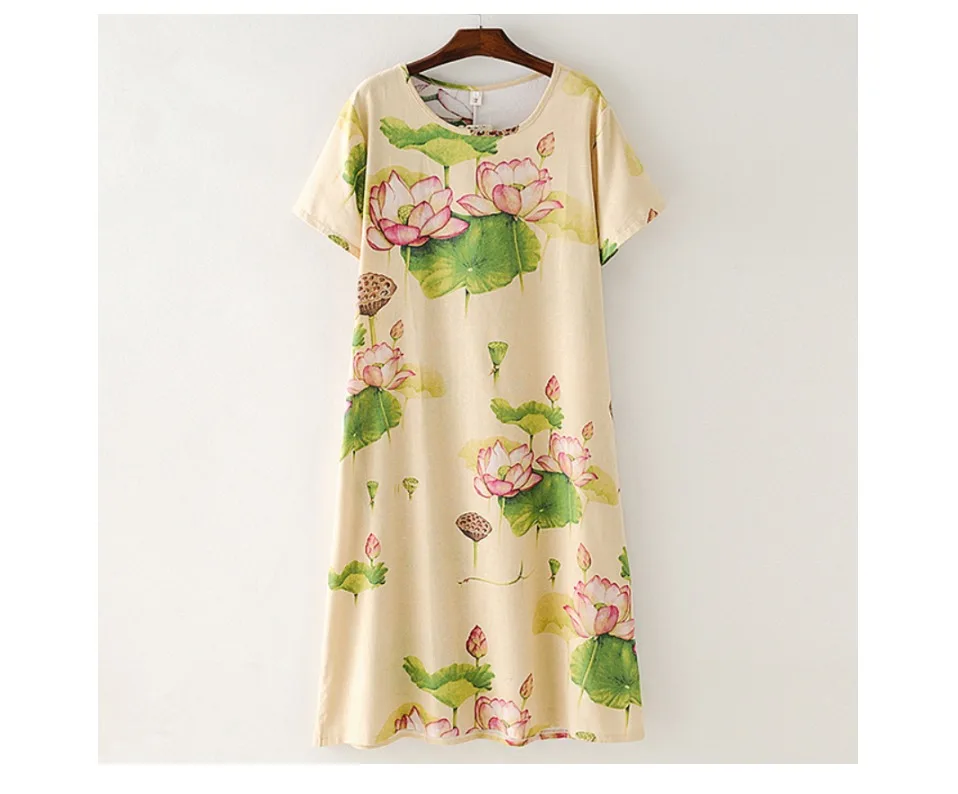 Летнее винтажное платье с коротким рукавом и принтом, женское длинное хлопковое льняное Повседневное платье, офисное женское платье больших размеров, свободное платье для работы, vetidos