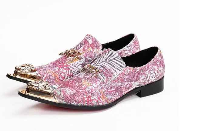 

Gold Metal toe Wedding Party Dress Shoes Big Size euro 38-46 Genuine leather Male Oxfords