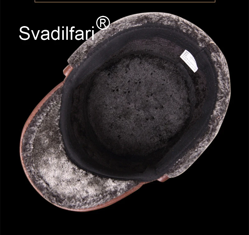 Svadilfari, натуральная кожа, шапка для мужчин, зимняя, плюс бархат, толстая, теплая, бейсболка с наушниками, мужская шапка, яловая кожа, теплые шапки