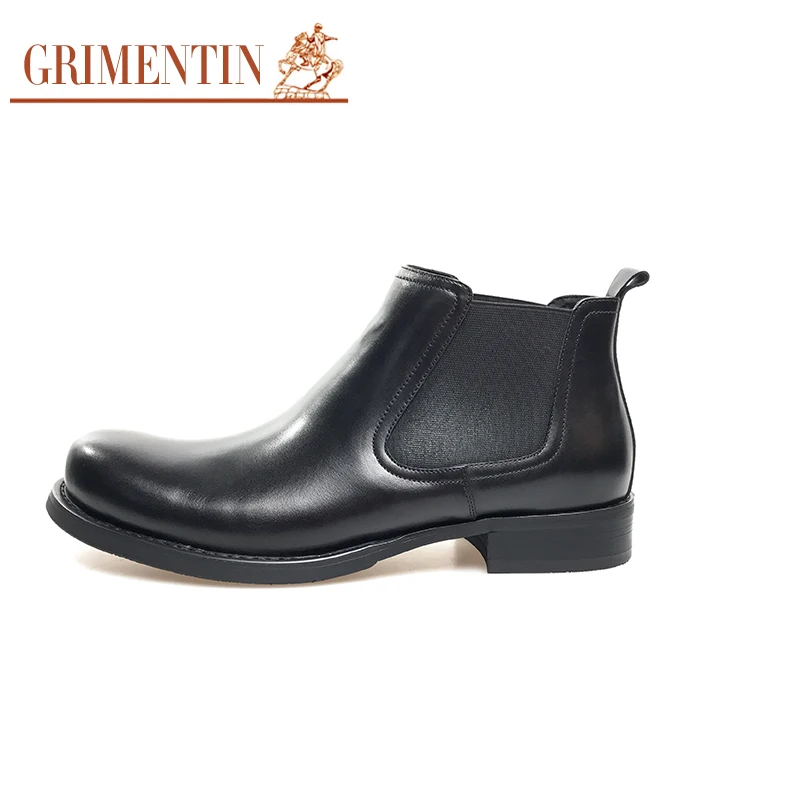 GRIMENTIN/брендовые модные черные мужские ботинки из натуральной кожи удобная