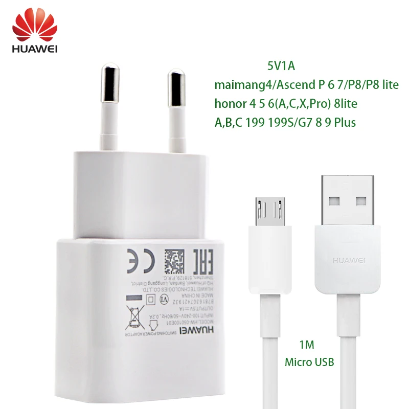 Huawei Зарядное устройство 5V1A Micro USB кабель для передачи данных honor 4 5 6 8 lite Ascend G7 G8 G9 P6 P7 P8 Pro стенового Путешествия адаптер ЕС Зарядное устройство