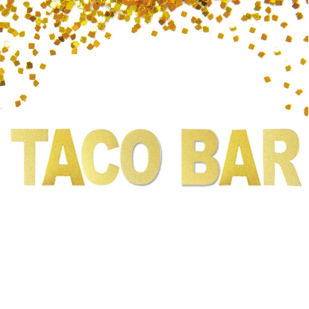 Блестящий баннер Taco Мексиканский тематический знак taco fiesta сальса Золотой на день рождения или девичник