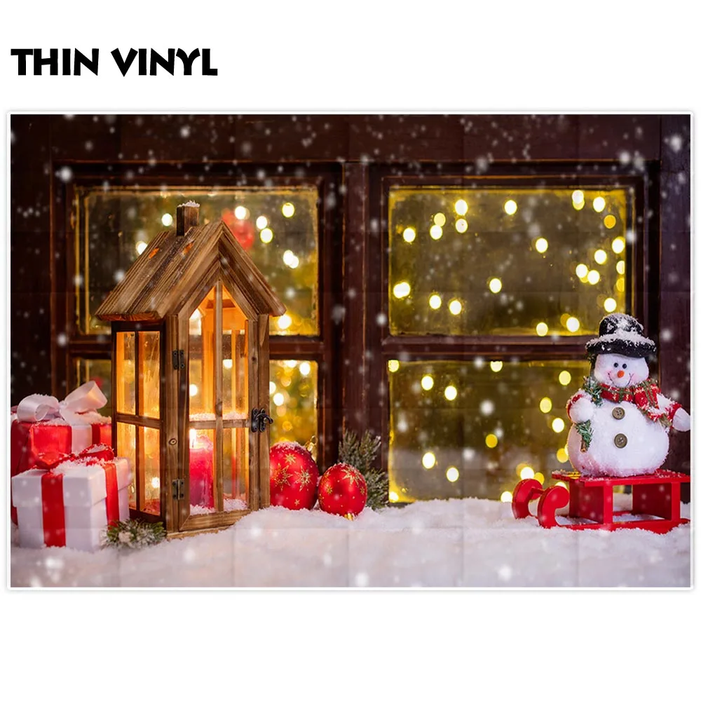 Рождественский фон Funnytree фотография снеговик подарки деревянный дом лампа окно
