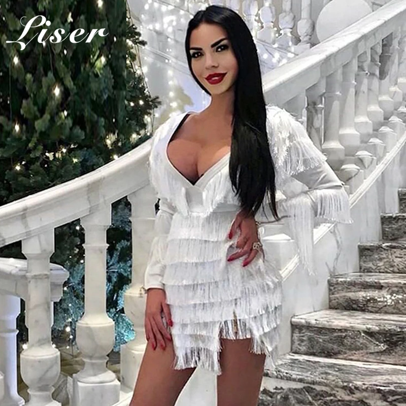 Женское Бандажное платье Liser Белое Облегающее Платье с треугольным вырезом и