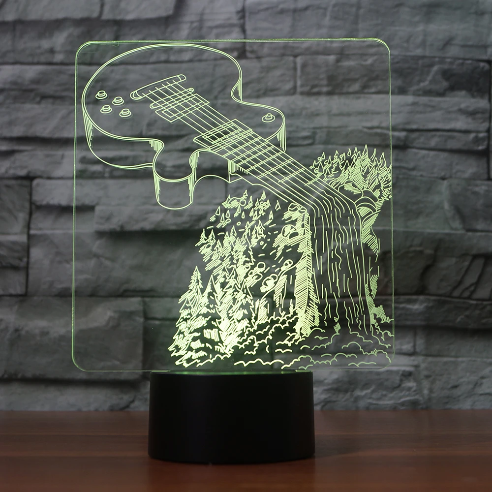 Струящаяся гитара 7 меняющихся цветов 3d иллюзия ночника | Лампы и освещение