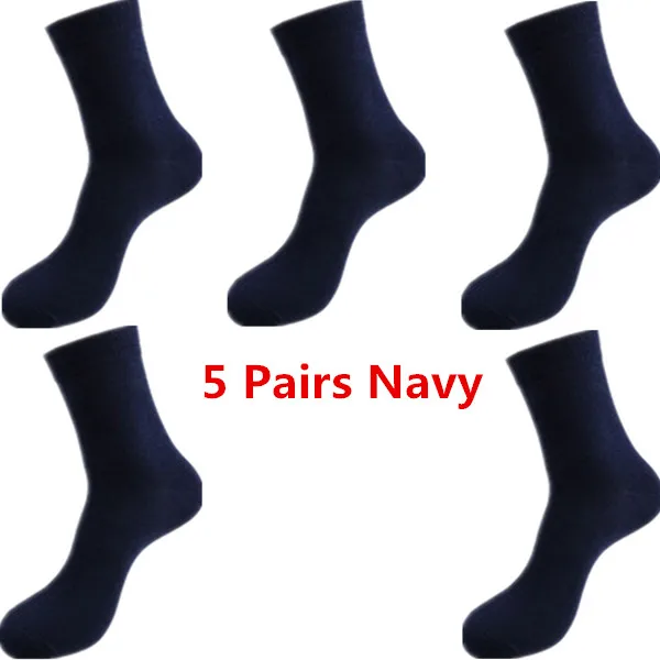 Navy Blue 5 пар/партия, высококачественные мужские деловые носки для мужчин, компрессионные брендовые осенне-зимние черные белые хлопковые носки, большие размеры - Цвет: Navy Blue
