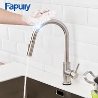 fapully high arc brushed nickel touch control sensor kitchen faucet pull out cock mixer pull down smart kitchen sensor faucet