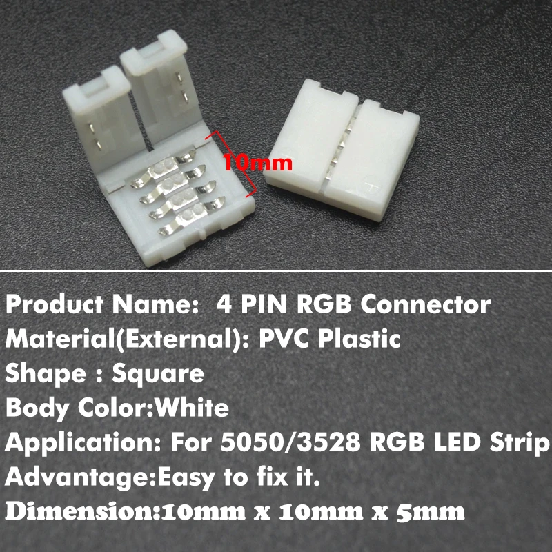 10 шт. 15x15x5 мм 4 контактный Быстрый разъем для 5050/3528 RGB цветной светодиодной полосы