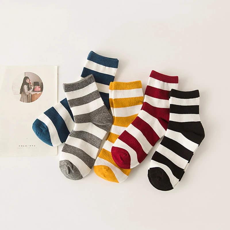 5 colors mixed Модные хлопковые полосатые носки в стиле Харадзюку, 5 пар, женские разноцветные забавные Повседневные Дышащие носки высокого качества, женские носки средней длины - Цвет: 5 colors mixed