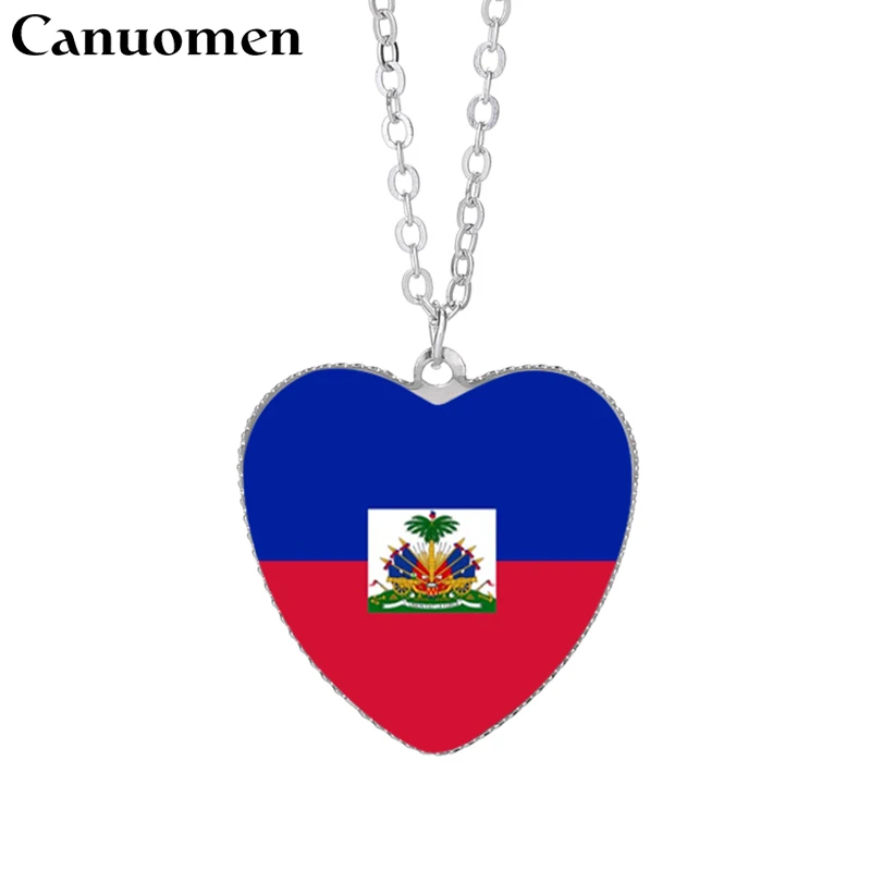 Canuomen Haiti кулон в форме флага ожерелья 25 мм сердце стекло кабошон Куба Ямайка список Карибского флаги стран женщин ювелирные изделия