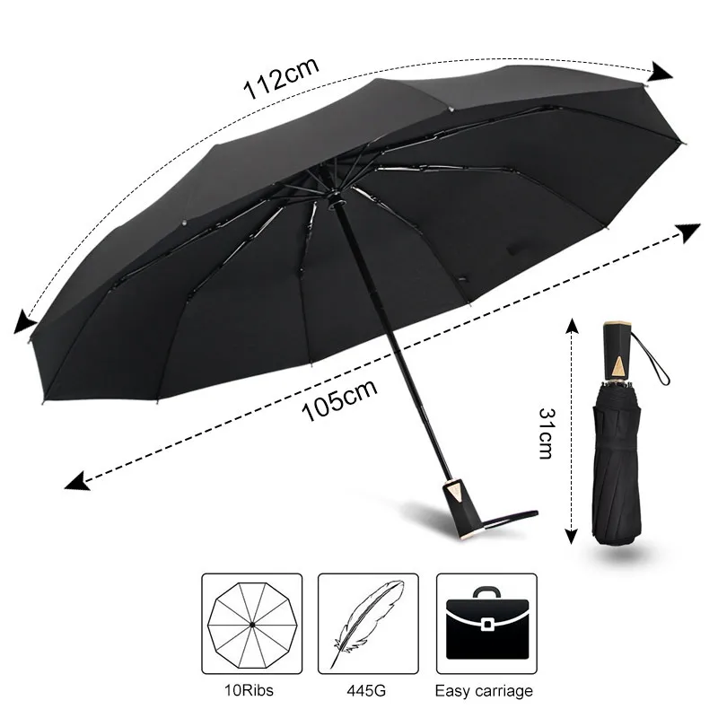 Creative Polygon Handle Big Umbrella Rain Women 3 Folding Fully Automatic Business Windproof Men Outdoor Car | Дом и сад