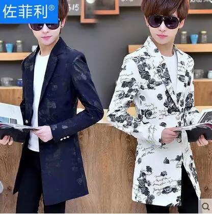 

Medium-length printing suits mens korean slim handsome spring men's suit windbreaker male students thin fashion small suit 3XL
