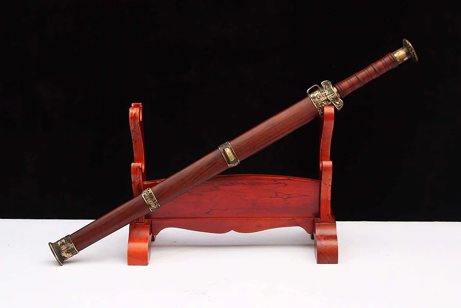 Китайский меч ручной работы Дамасская сложенная сталь + ГЛИНА ЗАКАЛЕННОЕ Han