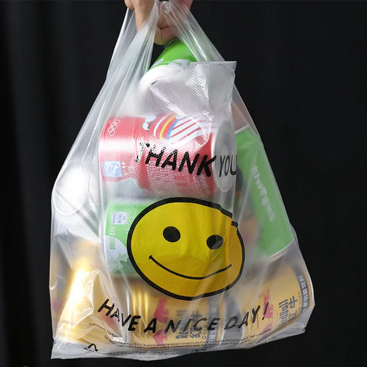 50 шт пластиковые прозрачные пакеты с ручкой Smile спасибо целлофановый Подарочный пакет для супермаркета для покупок пищевых конфет Упаковочные пакеты