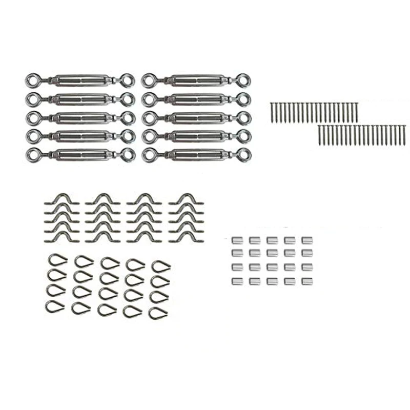 

10 Pack Heavy Duty Stainless Steel Cable Railing Kits For Wood Posts DIY Balustrade Kit with Jaw Swage Fork Turnbuckle