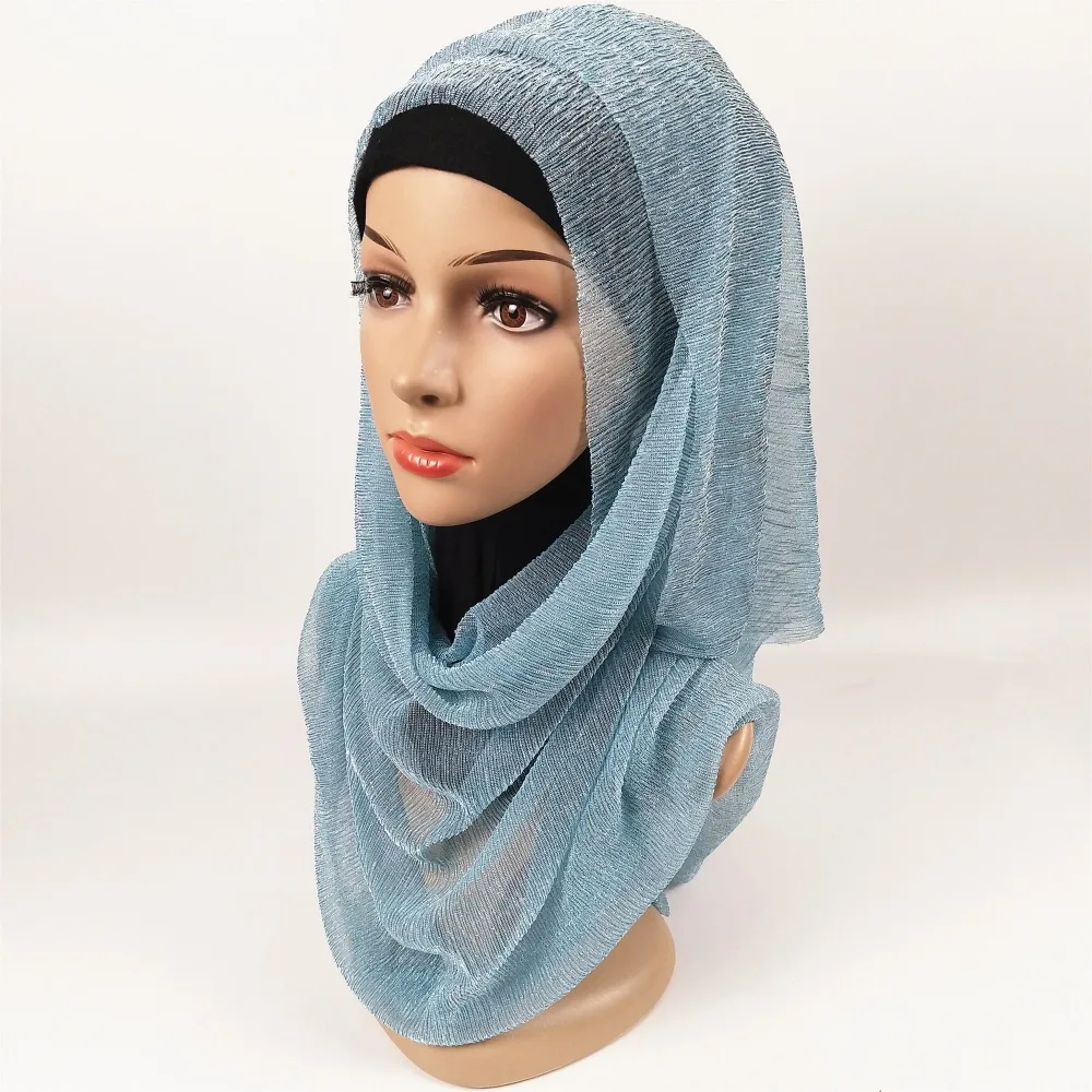 D1 glitter scarves plain shimmer elastic long headband fashion scarf hijab wraps muslim shawls