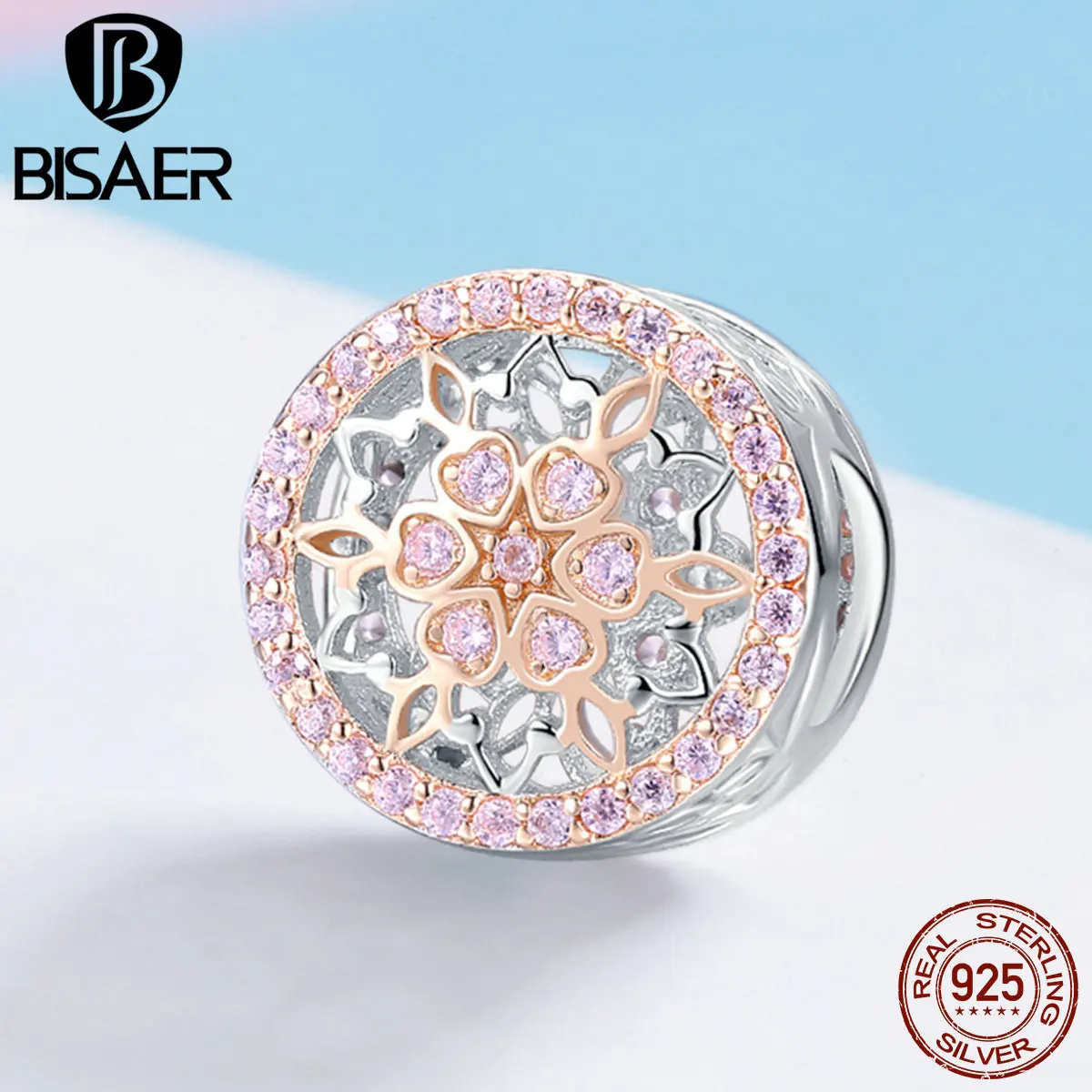 

BISAER Authentic 925 Sterling Silver Charm Luminous Cubic Zircon Round Beads Fit Bracelets Sterling Silver Jewelry Making ECC923